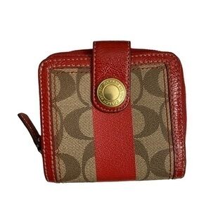 Coach orange red brown khaki signature c coated canvas wallet